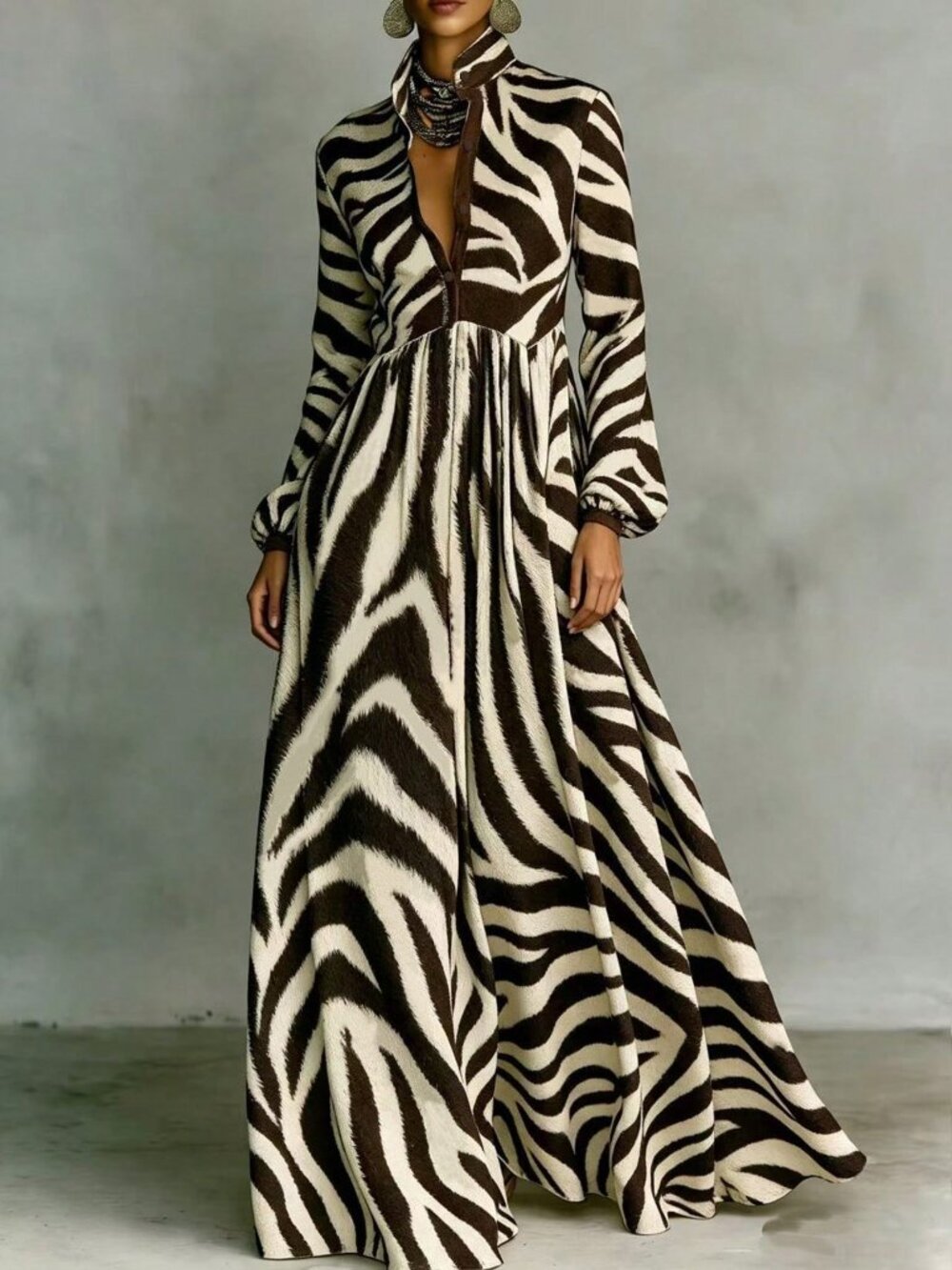 Brown Casual Women's Belted Pocket Roll Up Sleeve High Waist A-Line Maxi Dress - Picture 1 of 5